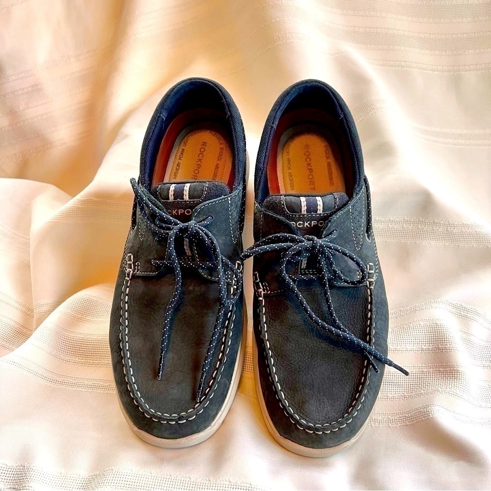 Men’s Rockport Boat Shoes‎ Blue Leather Canvas Suede truTECH sz 10 EUC
